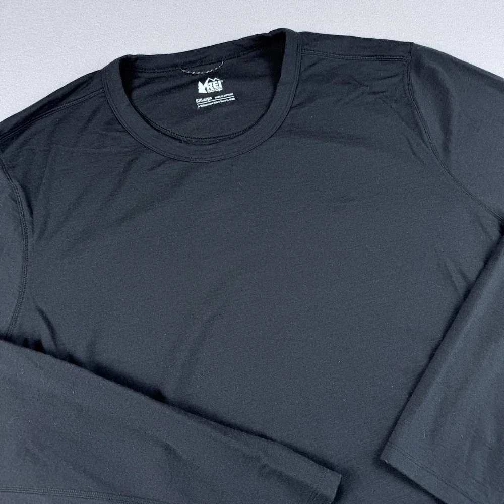 REI 100% Merino Wool Baselayer Men 3XL Black Long Sleeve Hiking Outdoors Thermal